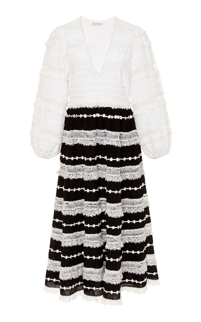 Shop Ulla Johnson Charline Lace Midi Dress In Black/white