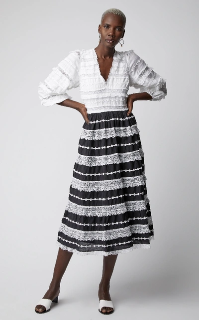 Shop Ulla Johnson Charline Lace Midi Dress In Black/white