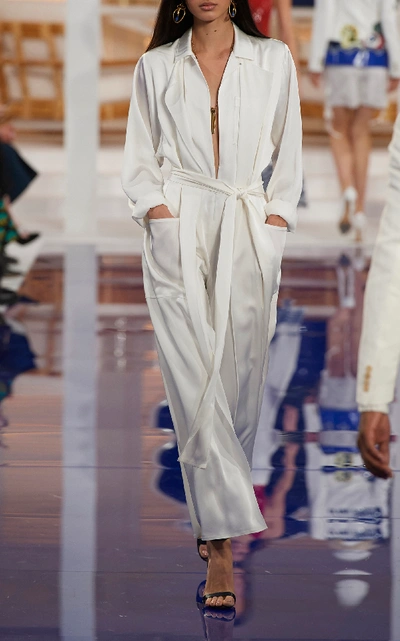 Shop Ralph Lauren O'reilly Charmeuse Jumpsuit In White