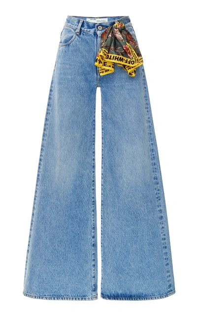 Shop Off-white Scarf-detailed Mid-rise Wide-leg Jeans In Blue