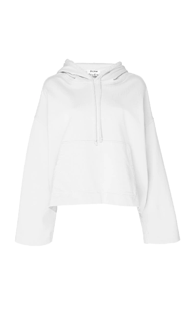 Shop Acne Studios Cropped Cotton-jersey Hooded Sweatshirt In White