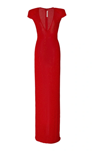 Shop Naeem Khan Cap-sleeve Crepe Gown In Red