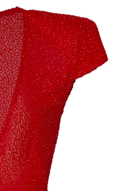 Shop Naeem Khan Cap-sleeve Crepe Gown In Red