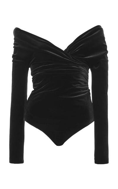 Shop Alexandre Vauthier Off-shoulder Velvet Bodysuit In Black
