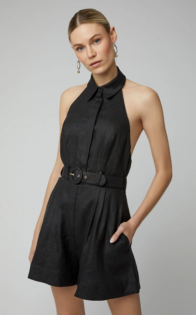 Shop Zimmermann Primrose Cotton Halter Playsuit In Black