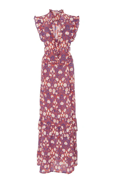 Shop Banjanan Cordelia Ruffled Floral Silk-crepe Maxi Dress In Multi