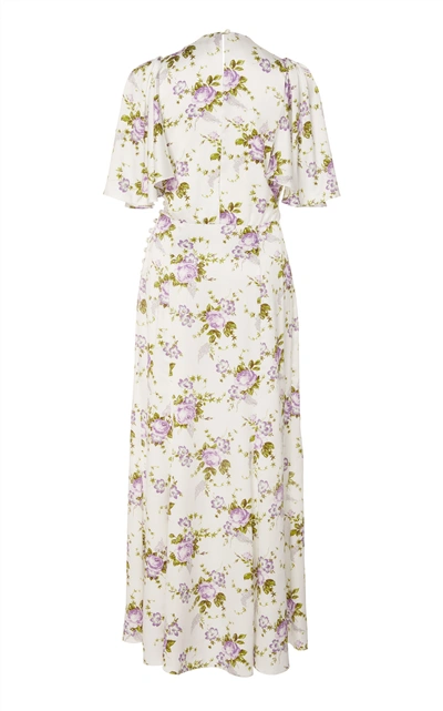 Shop Les Rêveries Petal Sleeve Silk Dress In Floral