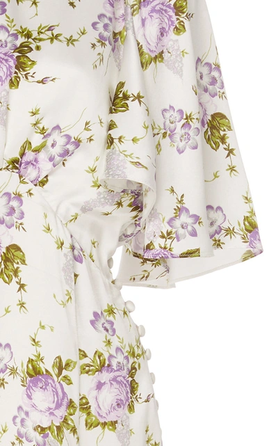 Shop Les Rêveries Petal Sleeve Silk Dress In Floral