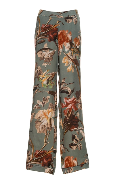 Shop Off-white Floral-print Pajama Pants In Green