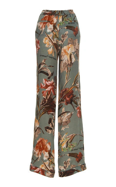 Shop Off-white Floral-print Pajama Pants In Green