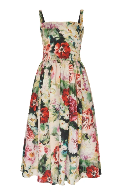 Shop Dolce & Gabbana Pleated Floral Organza Midi Dress