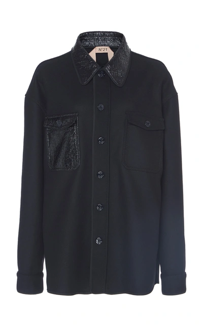 Shop N°21 N&deg;21 Guglielmina Coated-twill Wool-blend Jacket In Black
