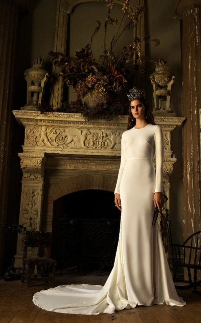 Shop Isabelle Armstrong Louise Crepe Gown With Long Sleeves And Open Back In White