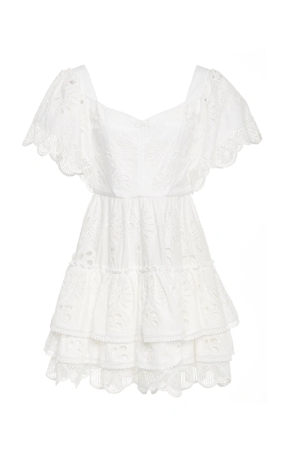 Shop Alexis Afonsa Tiered Broderie Anglaise Cotton-blend Mini Dress In White