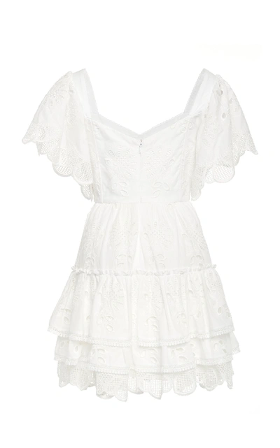 Shop Alexis Afonsa Tiered Broderie Anglaise Cotton-blend Mini Dress In White