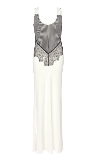 Shop Christopher Esber Lace-paneled Crepe De Chine Maxi Dress In White