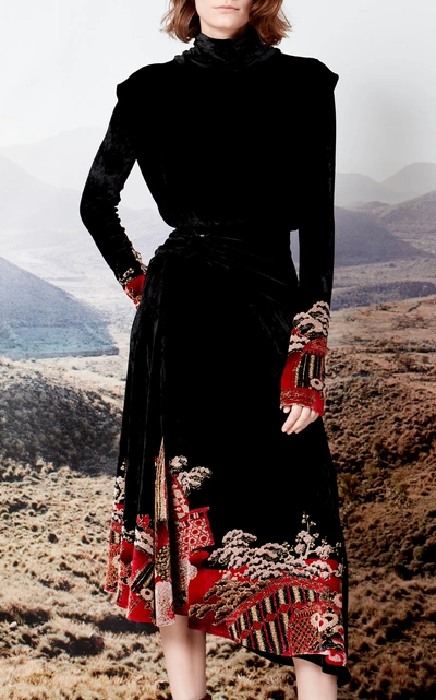 Shop Paco Rabanne Asymmetric Lurex-embroidered Velvet Dress In Black