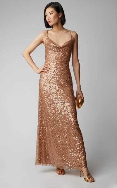Shop Galvan Whiteley Paillette-embroidered Tulle Gown In Gold
