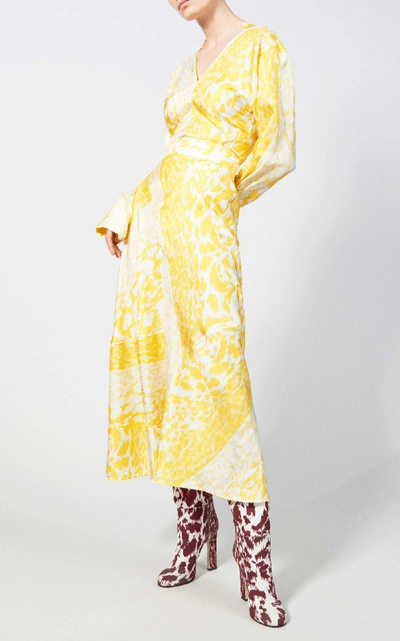 Shop Victoria Beckham Leopard-print Silk-crepe Midi Skirt In Yellow