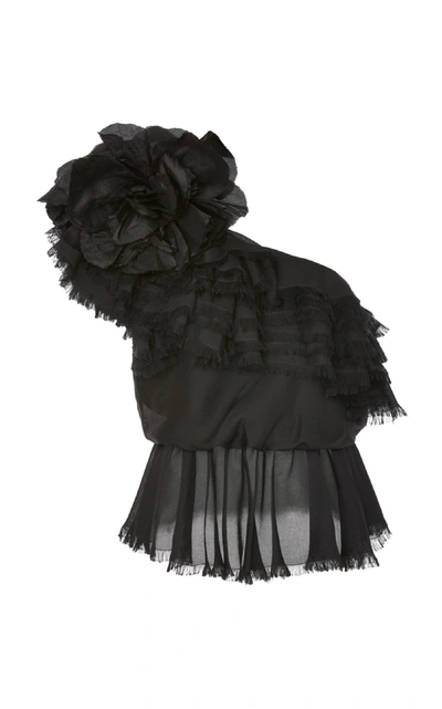 Shop Johanna Ortiz Dark Waves Silk Mesh Top In Black