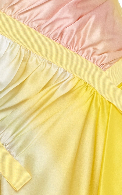 Shop Christopher Esber Ruched Grosgrain-trimmed Silk-satin Midi Skirt In Yellow
