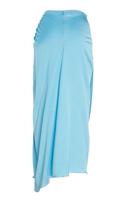 Shop Christopher Esber Ruched Grosgrain-trimmed Silk-satin Midi Skirt In Blue