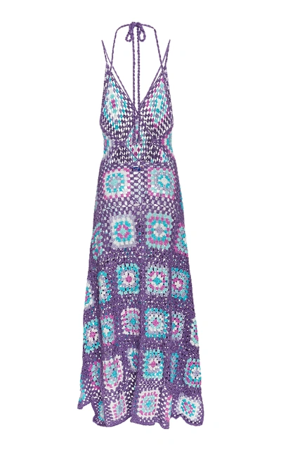 Shop My Beachy Side Strappy Crochet Maxi Dress In Purple