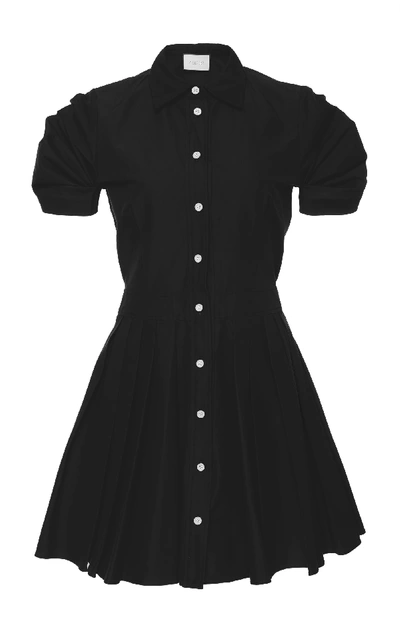 Shop Alexis April Pleated Cotton-blend Mini Dress In Black