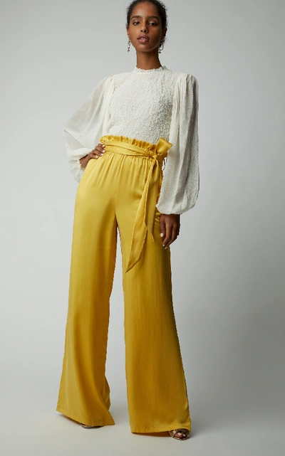 Shop Asceno Paperbag Wide-leg Silk-satin Pajama Pant In Yellow