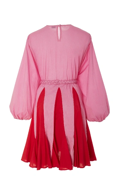 Shop Rhode Ella Belted Pleated Cotton Mini Dress In Pink