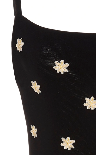 Shop Anemone Floral-embroidered Swimsuit In Black