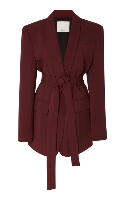 Shop Tibi Oversized Belted Crepe Blazer In Burgundy