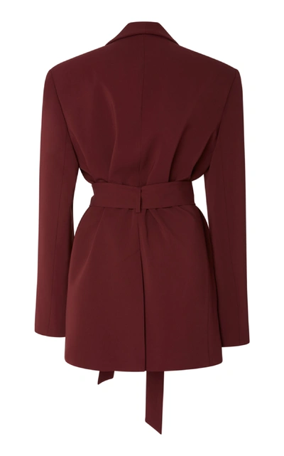 Shop Tibi Oversized Belted Crepe Blazer In Burgundy