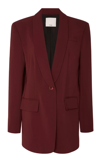 Shop Tibi Oversized Belted Crepe Blazer In Burgundy