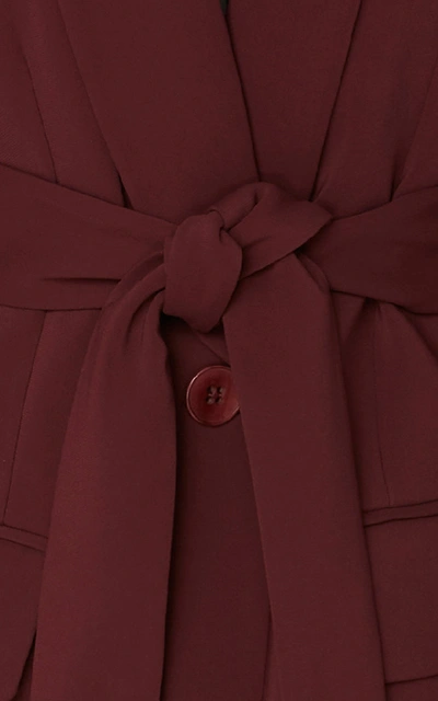 Shop Tibi Oversized Belted Crepe Blazer In Burgundy