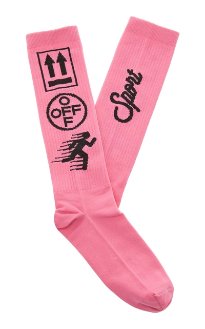 Shop Off-white Printed Jersey Knee Socks In Pink