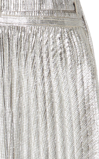 Shop A.w.a.k.e. Metallic Asymmetric Plissé Maxi Skirt In Silver