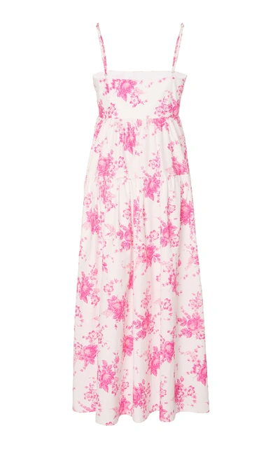 Shop Les Rêveries Pleated Cotton Midi Dress In Pink
