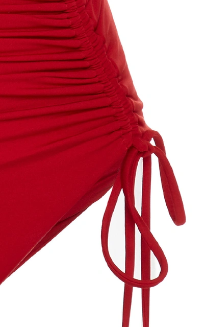 Shop Stella Mccartney Ruched Strapless Swimsuit In Red