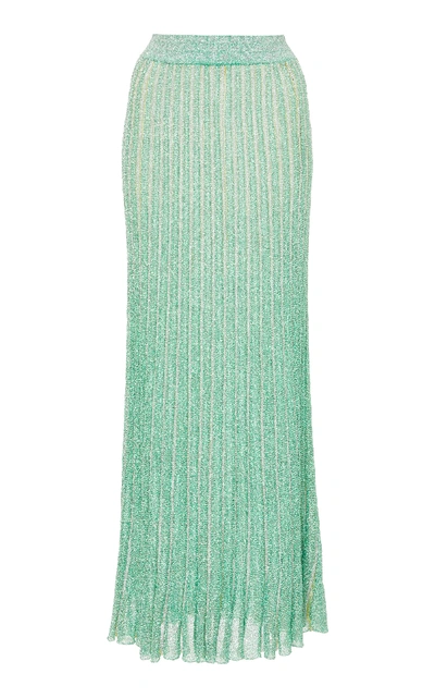 Shop Missoni Pleated Metallic Ribbed-knit Maxi Skirt In Green