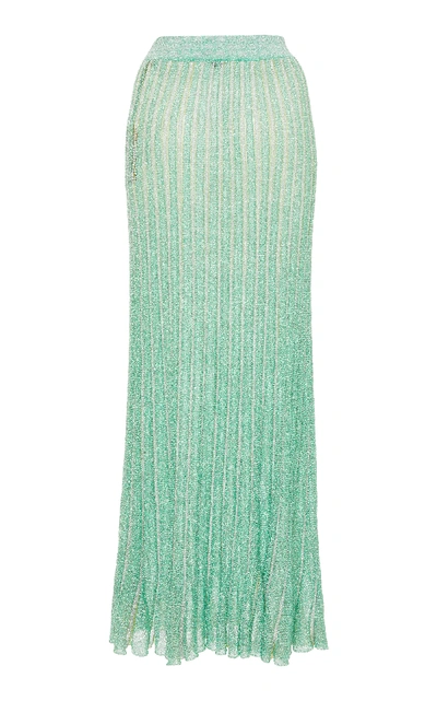 Shop Missoni Pleated Metallic Ribbed-knit Maxi Skirt In Green