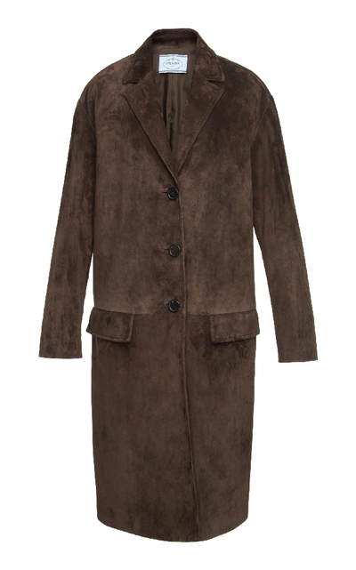 Shop Prada Suede Coat In Brown