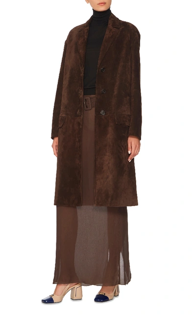 Shop Prada Suede Coat In Brown