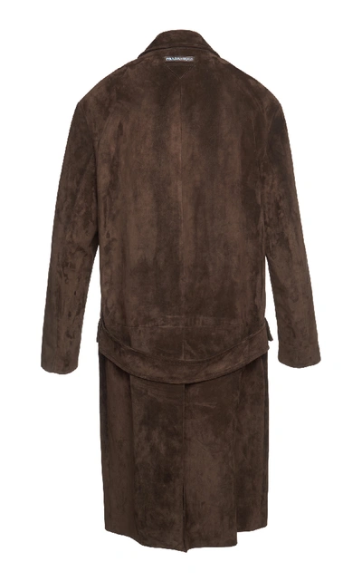 Shop Prada Suede Coat In Brown