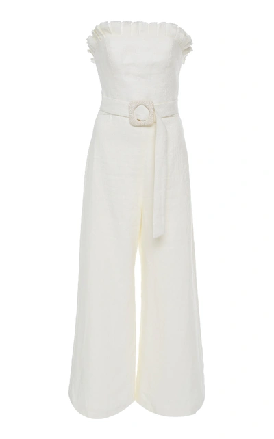 Shop Alexis Eleri Belted Linen Jumpsuit In White