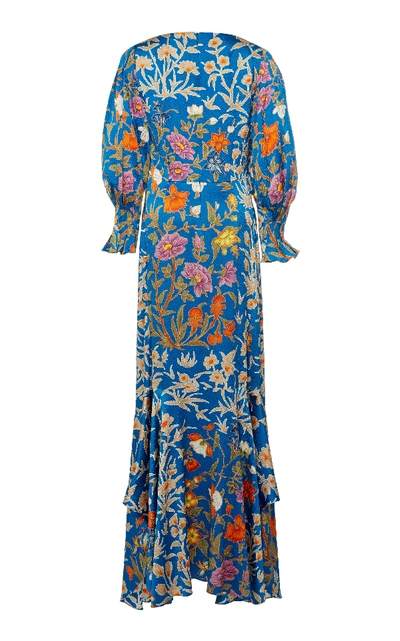 Shop Peter Pilotto Floral-print Balloon-sleeve Silk-satin Gown