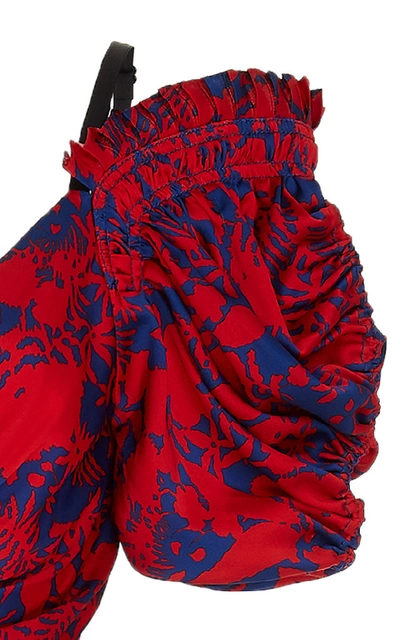 Shop Self-portrait Cold-shoulder Floral-print Satin Midi Dress