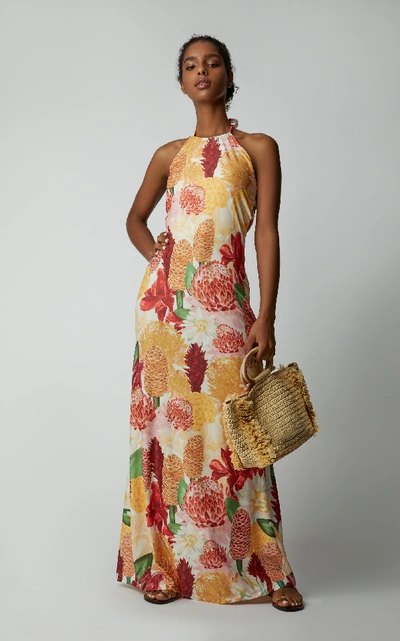 Shop Água De Coco Floral-print Halter Maxi Dress