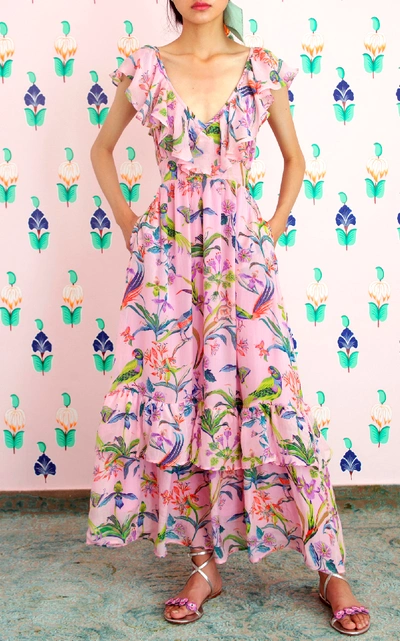 Shop Banjanan Marina Garden Print Silk Chiffon Dress