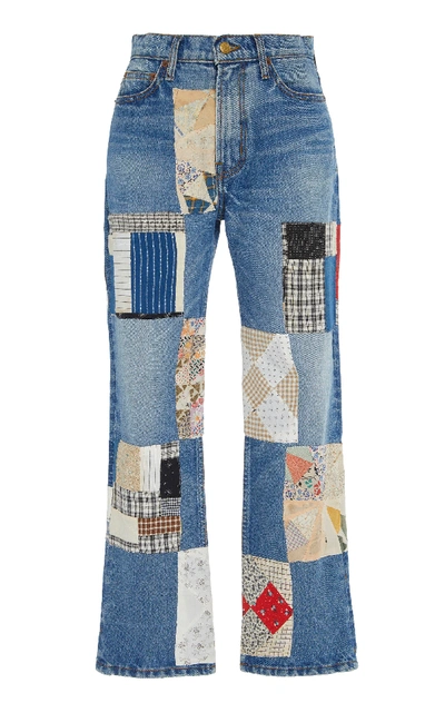 Shop B Sides Patchwork Mid-rise Straight-leg Jeans In Medium Wash